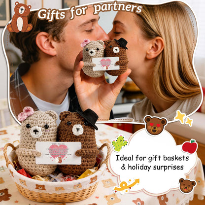 WenmthG Bear Couple Crochet Gift – Handmade Knitted Bear Lovers – Wedding Engagement for Couples, Husband Wife, Boyfriend Girlfriend