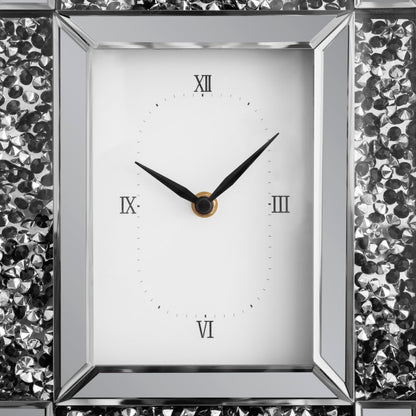 SHYFOY Luxury Crystal-Embedded Mirrored Table Clock, Elegant Decorative Clock with Roman Numerals for Home & Office, Silver Glam Desk Clock Home Decor