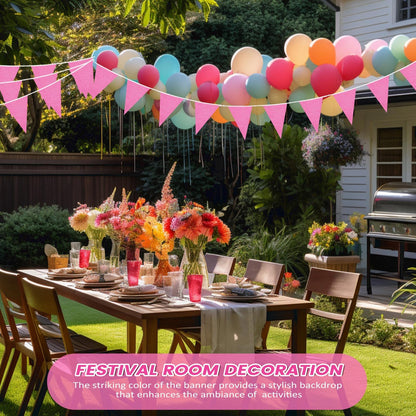 Hahafelt 100 Feet Pennant Banners Flags 75 Solid String Triangle Flags for Grand Opening, Carnival Theme Birthday Party Decoration Outdoor Events Classroom Decoration(Pink)