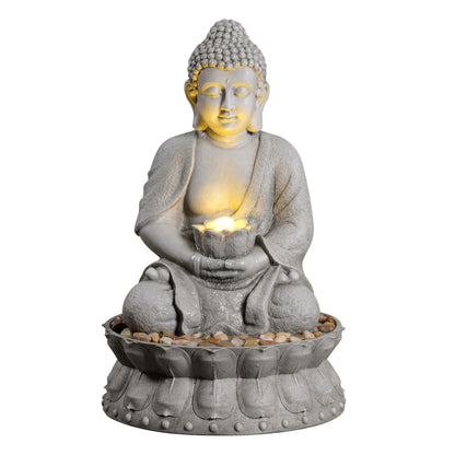 Mseonwxi Buddha Water Fountain Outdoor, Zen Fountain with LED Light for Garden, Home Decor, Relaxing Buddha Statue with Lotus Base, for Women