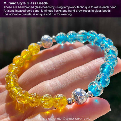 ARTSY CRAFTS INC Glow in The Dark Beads Bracelet, European Lampwork Bead Bracelet, Luminous Beads Anxiety Stress Relief Healing Crystal Chakra Bracelets Women Men (Blue and Lime)