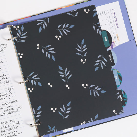 U Brands Midnight Blossoms 1" Binder with 5 Tab Dividers and Labels, Multicolored Floral Print, Silver Metal O-Rings