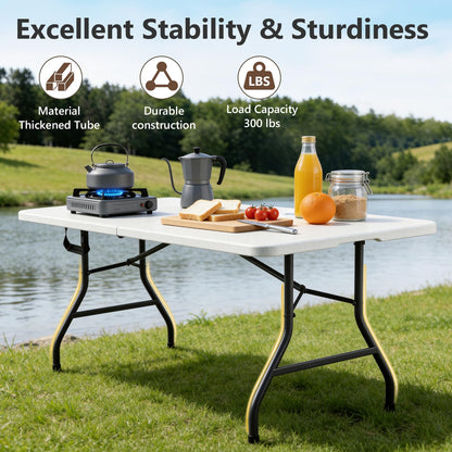 MAKE CHANGES Folding Table 2 Pack, 6 FT Foldable Plastic Table with Carrying Handle, Heavy Duty Portable Fold-in-Half Utility Table for Party, Camping, Banquet, Craft, Wedding, Indoor & Outdoor Use