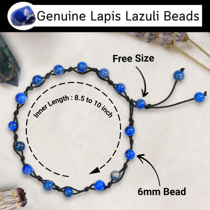Amazing Gemstone Lapis Lazuli Anklet Ankle Bracelets for Women - Waterproof Beaded Healing Crystal Anklets, Plus Size Chakra Gemstone Bead Anklet (Stretchy Adjustable - Hand Knotted)