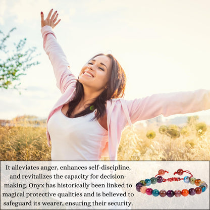 ANAYA AGATE Multi Onyx Bracelet - Energy Protection Crystal Handmade Adjustable Bead Bracelet Perfect for Men, Women’s Christmas Gift - Gemstone Healing Stretch Bracelet Pulsera Para Hombre Mujer Stocking Stuffer