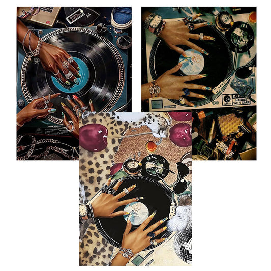 ajepon 3 Pack Disco Diamond Art Kits for Adults - Vintage Vinyl Record 5D Diamond Painting, Disco Gem Art for Adults, Gem Painting Kits for Wall Home Decor Gifts for Vinyl Record Lovers12x16inch
