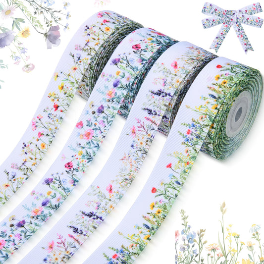 40 Yard Wildflower Ribbon 1" Wide Vintage Floral Ribbon for DIY Craft Bow Wreath Gift Wrap Wedding Birthday Party Decor(1inch)