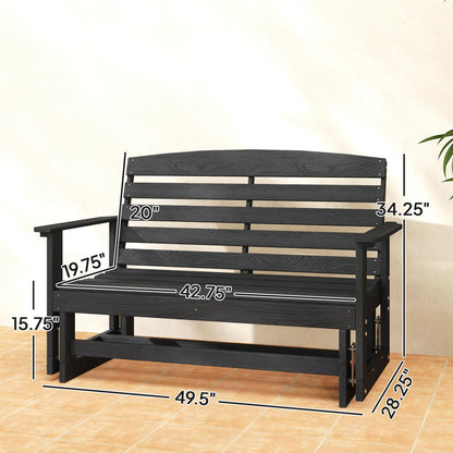Outsunny 2-Person Outdoor Glider Bench, HDPE Weather Resistant Patio Double Swing Glider Rocking Chair Loveseat with Armrests, Slatted Seat and Backrest for Backyard Garden Porch, Distressed Black
