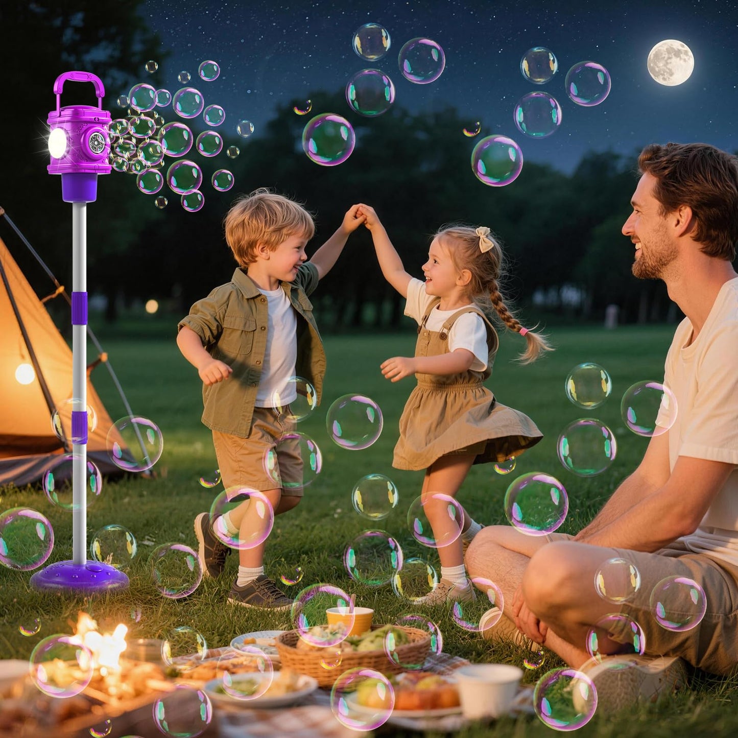 Bubble Machine for Kids, Automatic Bubbles Blower Maker for Kid Toddlers, 2-In-1 Remote Control Street Lamp Bubble Maker with Adjustable Height, Bubble Maker for Wedding Birthday Party Camping Outdoor