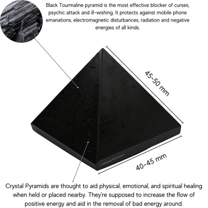 Amazing Gemstone Black Tourmaline Pyramid Crystal Healing Stones - 2" Great Pyramid Figurine of Natural Stone Pyramid for Meditation, Reiki, Chakra Balancing and Crystal Pyramids Grid