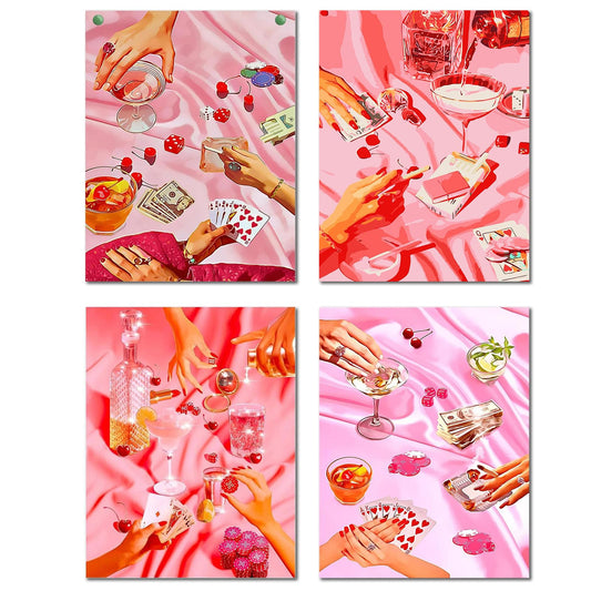 KICHANG 4Pcs Pink Vintage Diamond Painting Diamond Art Kits for Adults,5D Diamond Dots Diamond Art Kits,Round Full Drill Diamonds Crafts for Home Decor&Gift-12x16in
