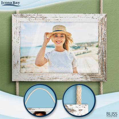 Icona Bay - 4x6 Wall Hanging Picture Frames Collage with 8 Openings - Distressed White, 2 Pack - Casual Style Engineered Wood Frames - Wall Mount Only - Bliss Collection