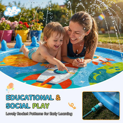 Peradix Toddler Splash Pad for Kids, 67" Sprinkler Mat with Ring Toss Game, Kids Summer Toys for Boys Girls & Family, Baby Splash Pad for Outside Backyard Garden Lawn Water Games, 6 Plastic Rings