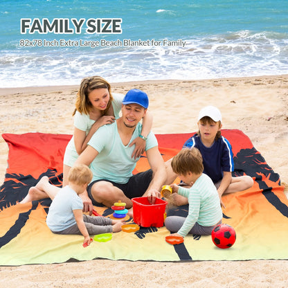 Beach Blanket, Waterproof Sandproof Beach Mat with Stakes and Inflatable Camping Pillow, 79" X 83" Quick Drying Lightweight & Durable Outdoor Picnic Mat with 4 Corner Pockets for Beach Camping