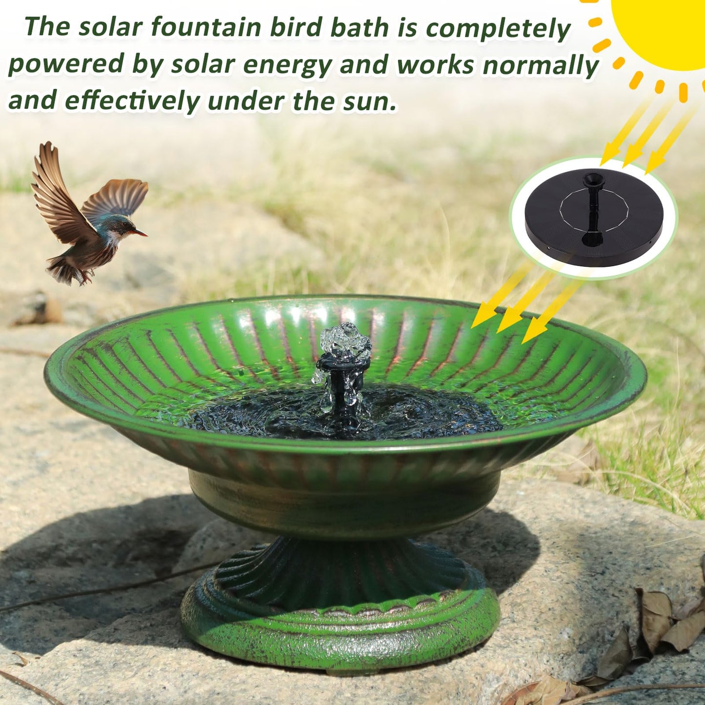 Solar Fountain Bird Bath,Cast Iron Pedestal Bird Bath with Solar Powered Fountain,Bird Bath Bubbler for Garden, Patio & Yard.