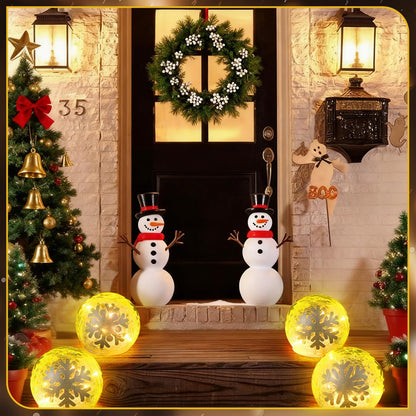 Tujoe 3 Pcs Winter Decorations Indoor 4 Crackle Snowflakes Glass Globe Ball Lamp Night Lights with LED Timer Battery Operated Lighted Decorative Tabletop Decor for Table Home Centerpiece Party Gift