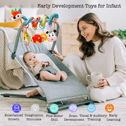 Baby Car Seat Toys, Infants Activity Spiral Plush Toys for Babies 0-6 Months Hanging Stroller Toy Gift for Infant Boys and Girls 0 3 6 12 Months Newborn Sensory Toy with Rattles Squeaker Music - Fox