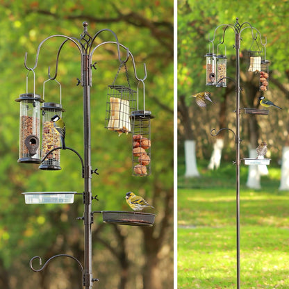 Bird Feeding Station Kit Pole Wild Bird Feeder Hanging Planter Hanger Multi Feeder Hanging with Metal Suet Feeder Bird Bath for Attracting Wild Birds