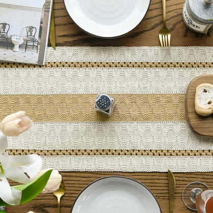 Artoid Mode Burlap Brown Farmhouse Woven Rustic Table Runner, Seasonal Holiday Hollow Kitchen Dining Table Decoration for Home Party Decor 12x72 Inch