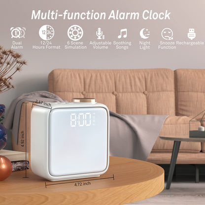 AIRIVO Alarm Clock Night Lights, Built-in Battery Alarm Clock for Bedrooms, 6 Scenes & White Noise Sync, Dual Alarms & Snooze, for Heavy Sleepers, Gifts for Kids Teens