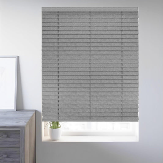 CHICOLOGY Faux Wood Blinds, Cordless, Light Filtering and Room Darkening Options, Durable and Moisture Resistant, Child and Pet Safe, Easy Install, Gray Textured: 2" Slat, 28.25" W x 72" H