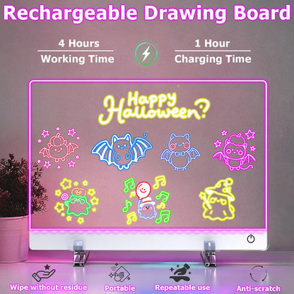 16.8-Inch Led Drawing Board for Kids: Rechargeable Lumiboard LED Drawing Tablet with 7 Colors&3 Dynamic Modes Dry Erase Boards Light Up Drawing Board Toys Birthday Gifts for Grandkids Girls Teens