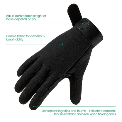 COOLJOB Thorn Proof Garden Gloves with Touchscreen Fingers for Men, Rose Pruning Work Gloves with Palm Cushion for Gardener, Farmer and Landscaper (Black 1 Pair Large)