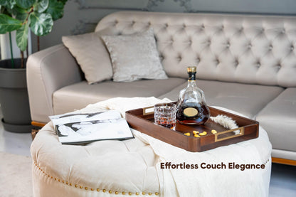 Premium 17.5 x 13 Inch Acacia Wood Serving Tray with Metal Handles – Large Ottoman Coffee Table Centerpiece for Bed, Couch & Patio – Rustic Wood Trays Home Decor for Breakfast, Drinks & Gifts
