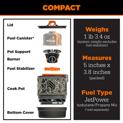 Jetboil TrailCook 1.2L Camping and Backpacking Stove Cooking System with Adjustable Heat Control, New for 2026, Duck Camo