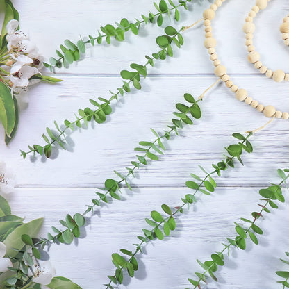 Hanging Eucalyptus Boho Wall Decor Large Boho Bedroom Wall Hanging Wooden Bead Garland Artificial Eucalyptus Natural Greenery Decoration, 36 x 36 Inch