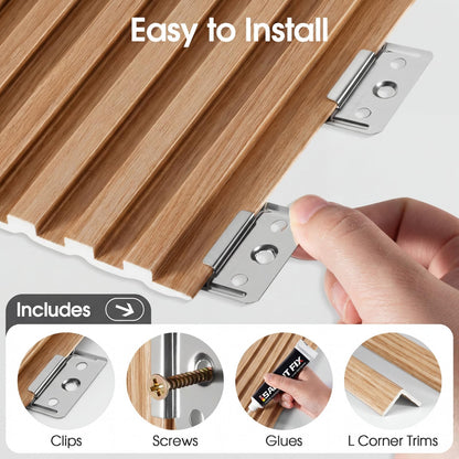 LARWORKS WPC Acoustic Slat Wall Panels 8-Pack 96'' x 6'', Accent 3D Wall Panel for Interior Wall Decor, Waterproof Fluted Textured Panel Wall Slats,Solid Elm (Cover Approx.32 sq.ft)