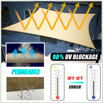 Amgo 10' x 13' Beige Rectangle Shade Sail, 95% UV Block Heavy Duty Sunshade, 200GSM HDPE Breathable Canopy for Patio Deck and Garden (Custom