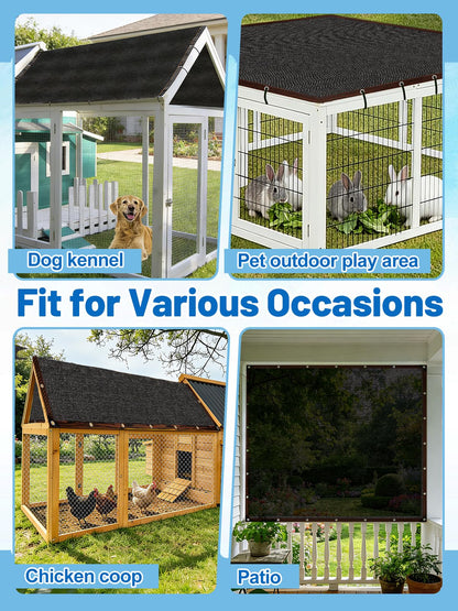 95% High Density Dog Kennel Shade Cover- 10 x 10ft Upgrade Mesh Shade Panel with Grommets- Dog Cage Sunblock Shading Cloth Net Mesh Tarp with Rope for Outdoor Dog House Large Pet Crate Chicken Coop