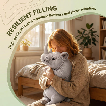 Frankiezhou Home Rhino Plush, Realistic Sleeping Stuffed Animal 19in, Lifelike Standing Rhinoceros Weigted Toys, Simulation Soft Crawling Zoo Unique Plushie Toys Model Dolls for Kids, White