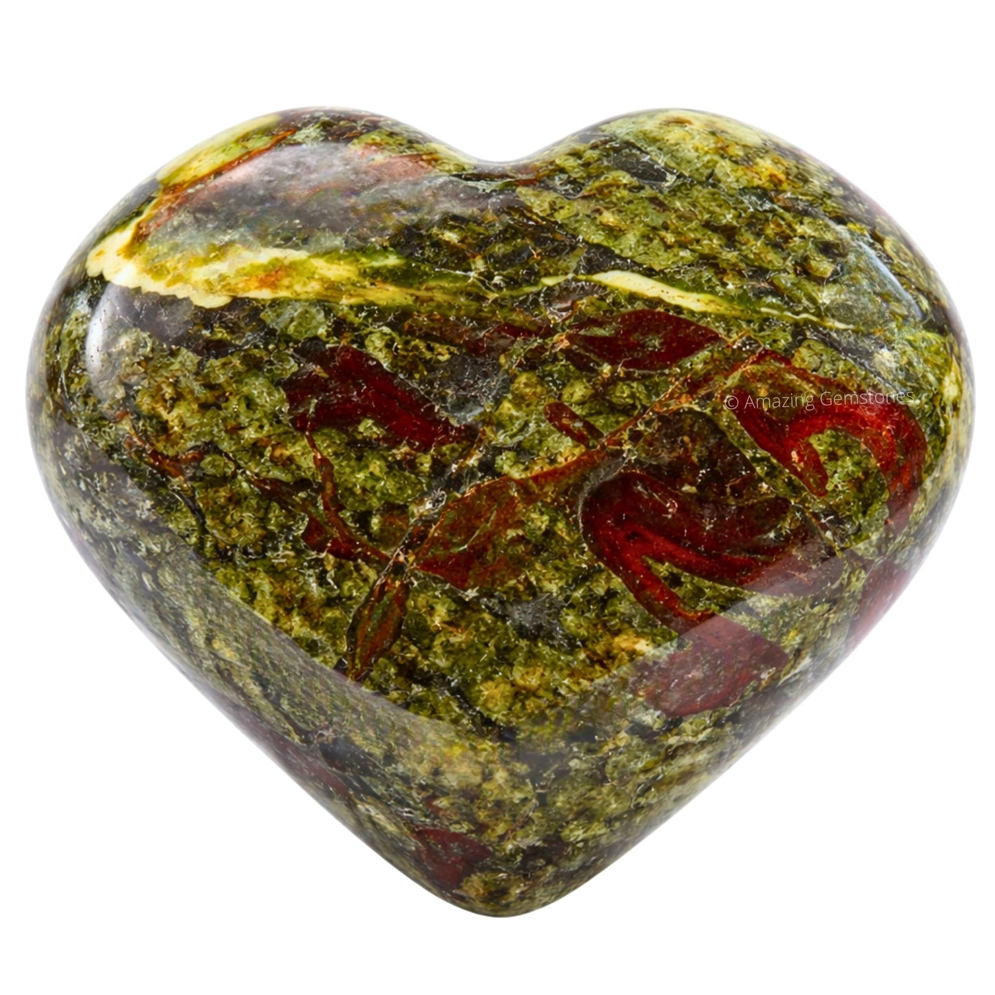 Amazing Gemstone Dragon Bloodstone Crystal Heart Palm Stone - Pocket Massage Worry Stone for Natural Body Chakra Balancing, Reiki Healing and Crystal Grid