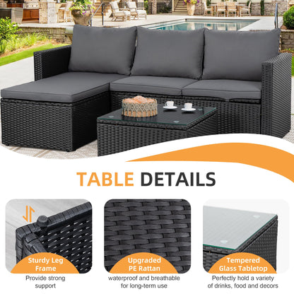 Shintenchi 4 Pieces Patio Furniture Sets, Outdoor Sofa Patio Sectional Sets All Weather, Wicker Rattan Seating Sofa Couch withwith Cushions & Coffee Table for Yard, Garden, Porch, Poolside (Gray)
