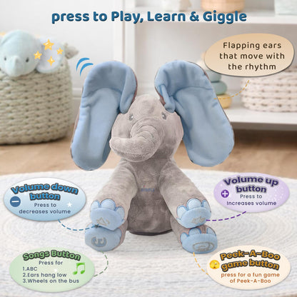 Dimple Kyle Elephant Stuffed Animal Toy - Animated Plush Blue Singing Elephant, Interactive Musical Peek-a-Boo for Babies, Kids, for Toddlers, Ages 0 and Up(Battery Included)