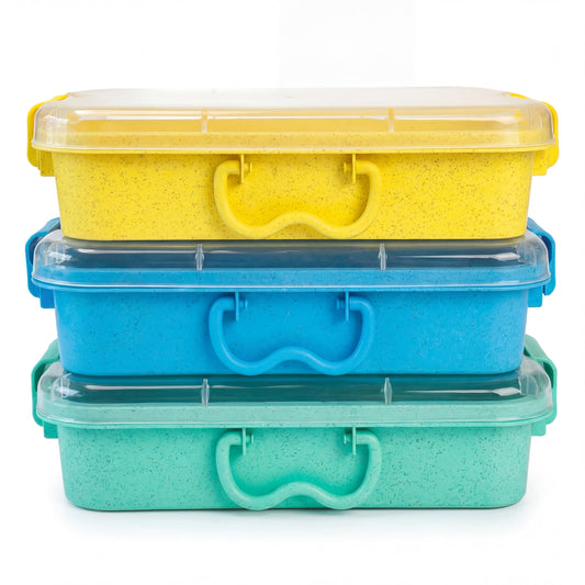 Carolart 3 Pack, Empty Sensory Bin, Wheat Straw Material，13.5 Inch Storage Container, Portable Plastic Storage Bins, Stackable Play Tray for toys,arts,crafts and sand.