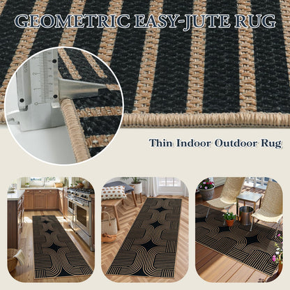 Lahome Modern Geometric Runner Rug, 2x6 Laundry Room Rug Runners for Hallways Non Slip, Washable Outdoor Carpet with Rubber Backing, Farmhouse Non Shedding Kitchen Mats for Floor Entryway