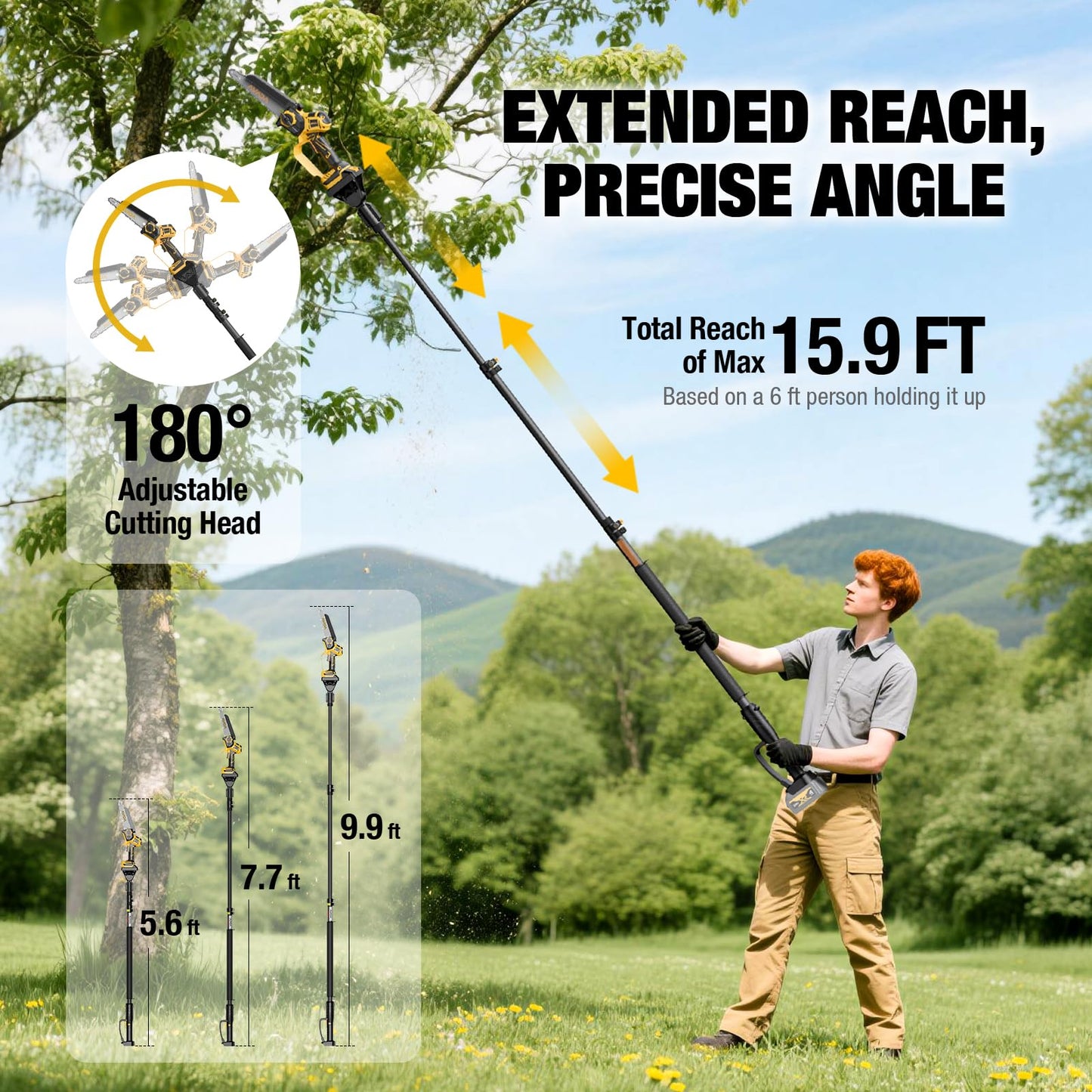 2-IN-1 Cordless 8-Inch Pole Saw & Chainsaw for De-WALT 20V MAX Battery - 1200W Brushless Motor, Total Reach of Max 15.9 FT, Lightweight, 8"&6"Electric Pole Saws for Tree Trimming Pruning (Tool Only)