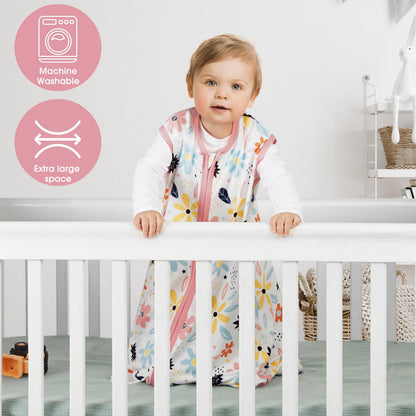 BSTOPPT 3 Pack Baby Sleep Sack 0-6 Months 100% Rayon Cotton Baby Sleeping Bag 2-Way Zipper Toddler Wearable Blankets Comfy Stretchy Lightweight TOG 0.3 （Heart&Pink&Floral）