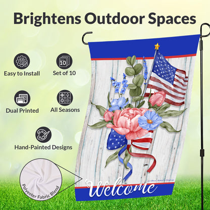 Seasonal Garden Flags Set of 10 12x18 inch Double Sided Yard Flags, Outside Small Garden Flag with Anti-Wind Clip and Stopper, Outdoor Holiday Lawn Decorative Decor