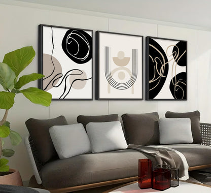 3Pcs Boho Neutral Geometric Wall Art Black and white minimalism Line Painting Wall Decor Mid Century Modern Abstract Poster Print Artwork for Living Room Bedroom Bathroom Home Decoration Unframed