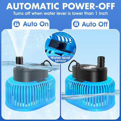 Pool Cover Pump Above Ground, Automatic Water Sensor, Sump Pump for Pool Draining, Pool Cover Water Removal 4 Adapters, 16ft Hose & 25ft Power Cord, 850 GPH (Blue)