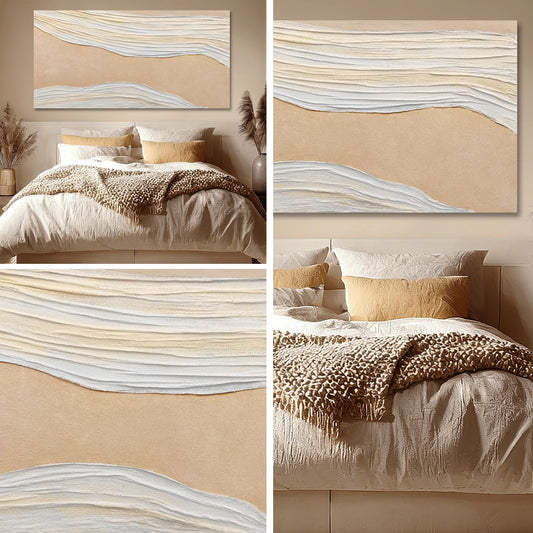 Dolidoteart Beige White Canvas Wall Art, Large Wall Art for Living Room, Hand Painted Abstract Oil Painting, Oversized Horizontal Wall Decor for Bedroom Office, 29x58 Inch