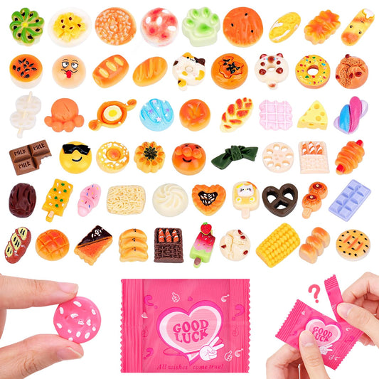 SelfTek 100 Pcs Mystery Food Blind Bags - Mystery Bag Mini Resin Food Figures Bulk, Miniature Food Party Favor for Mini Garden, Resin Craft Accessories Decorations, Cake Décor, GIF-ts