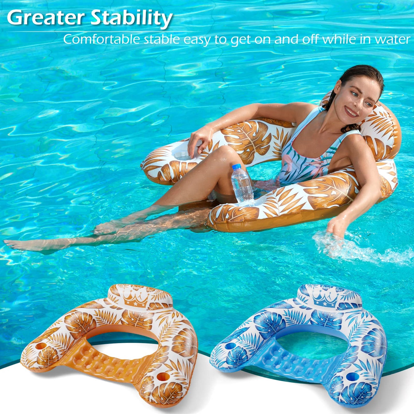 Jasonwell Inflatable Pool Float Chair - 2 Pack Pool Floaties Chair Floats Loungers for Swimming Pools Floating Lounger with Cup Holders Toy Party Floaties for Adults L