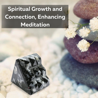 Amazing Gemstone Black & White Tourmaline Crystal with 9 Pyramid Plate Bottom - 1" Mini Pyramid Figurine of Natural Stone Pyramid for Meditation, Reiki, Chakra Balancing Vastu Pooja & Crystal Grids