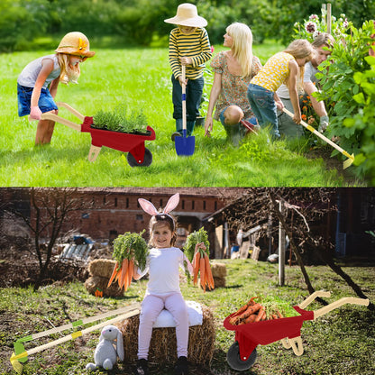 Qtioucp Kids Gardening Tools Outdoor Toys Set Backyard Play with Wheelbarrow Educational STEM Learning Pretend Toys Outdoor Indoor for Toddlers Kids Boys Girls (Red Wheelbarrow Set)