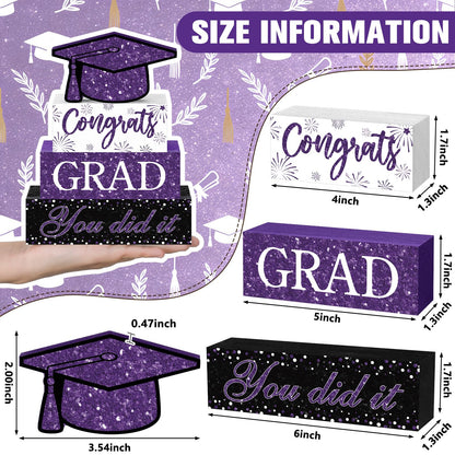 Cinnvoice 4 Pcs Graduation Table Decor 2026 Congrats Grad Centerpiece Class of 2026 Wood Sign Graduation Tiered Tray Decor Farmhouse Congratulate Gifts for Home Shelf Party Decorations(Purple)